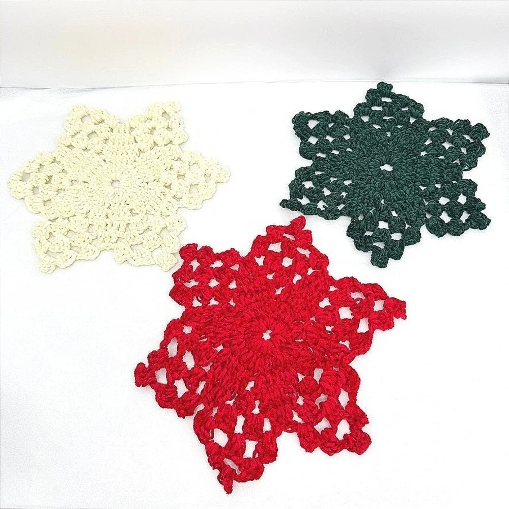 Handmade Crochet Knit Snowflake Trivet Hotpads Set of 3 Christmas Holiday Decor